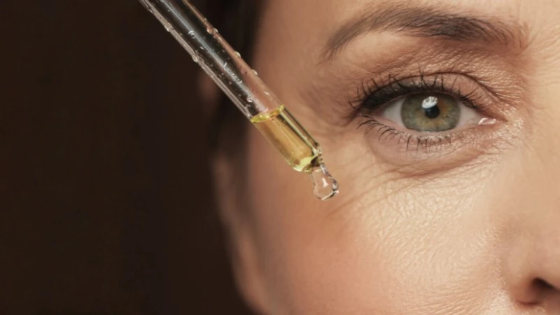 Donna applica siero al retinolo sul viso per ridurre le rughe